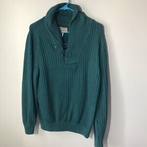 Duluth Trading Co. cotton wool high neck buttons green pullover knit sweater S